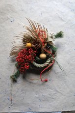 画像1: 華やか二連しめ飾り。瓢箪をあしらって (1)