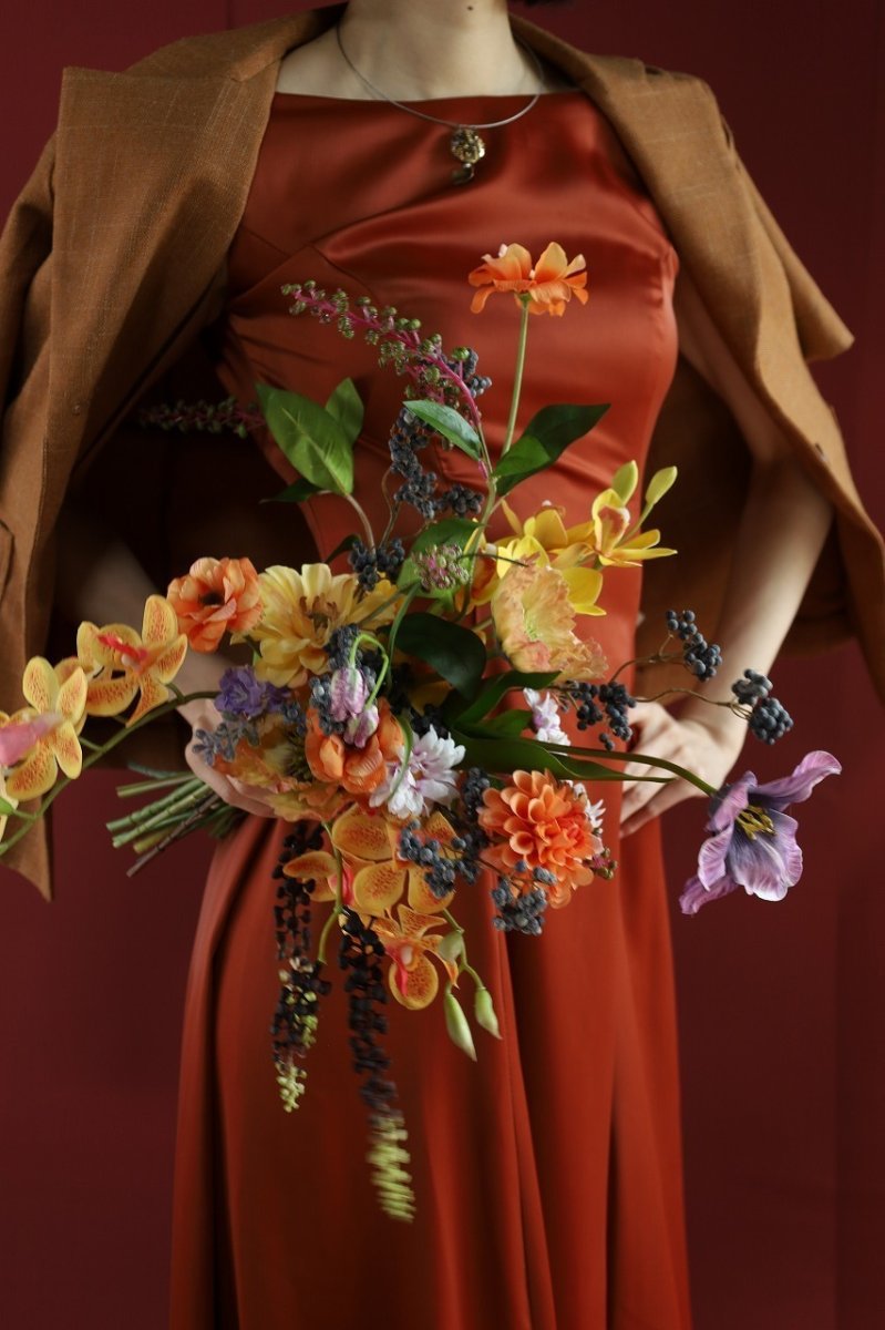 画像5: ガーデンウェディングに｜オレンジ×マスタード×パープルのカラーブーケa10 (5)