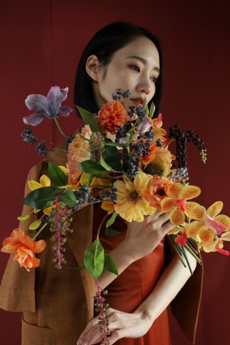 画像2: ガーデンウェディングに｜オレンジ×マスタード×パープルのカラーブーケa10 (2)