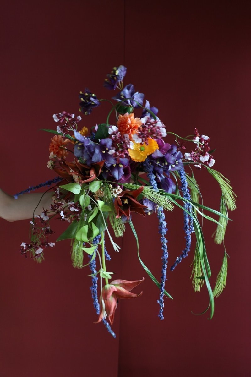 画像1: 和装にも映える｜紫×橙×深紅の個性派カラーブーケa12 (1)