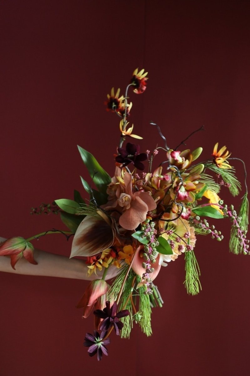 画像1: ガーデンボタニカル｜オレンジ×プラム×ディープパープルのアーティフィシャルフラワーブーケa11 (1)