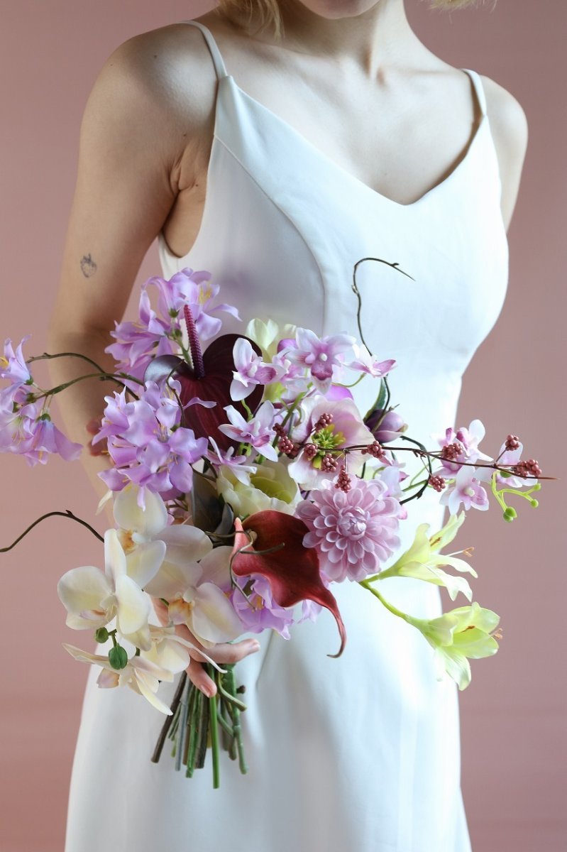 画像5: 【一点もの】胡蝶蘭×カラー×アンスリウム｜ラベンダー×アイボリーの大人ブーケb2 (5)