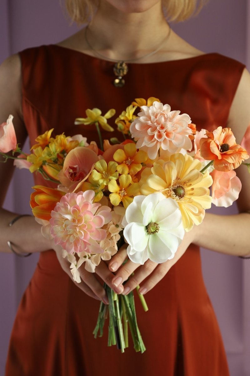 画像2: 陽だまりカラーのウェディングブーケ｜オレンジ×イエローb13 (2)